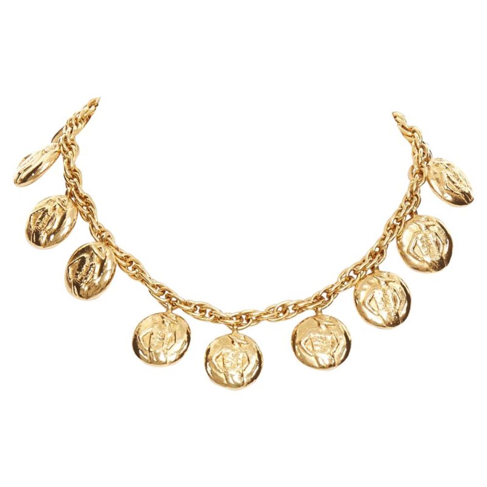 Chanel Gold Tone Medallion Necklace